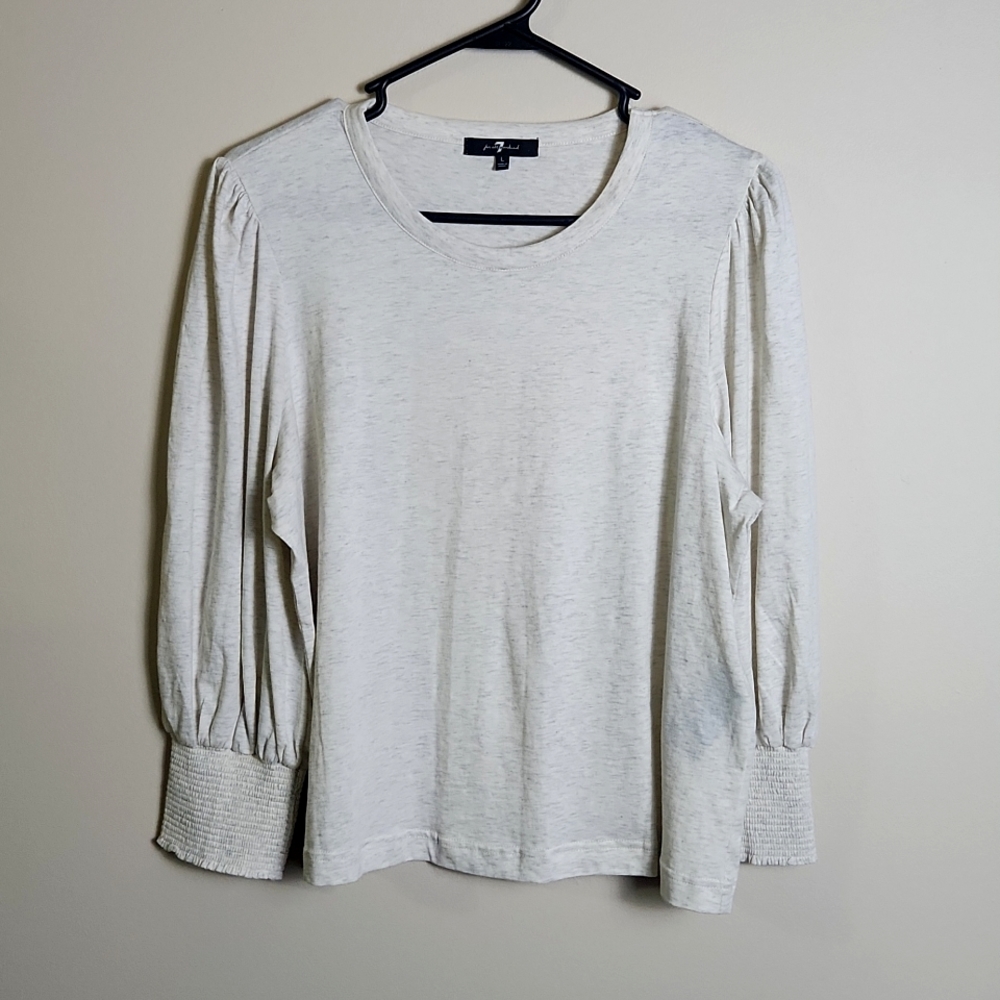 7 for All Mankind Heather Cream Long Sleeve Peasant Top